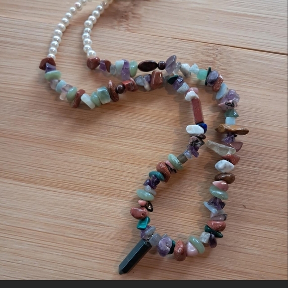 Multicolor Gemstone and Pearl Necklace - Picture 3 of 8